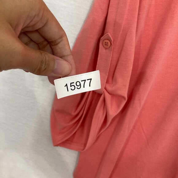 New Chico's Pink Salmon Round Neck Stretch Rolled Tab Pullover Blouse Large/2 - Picture 10 of 10